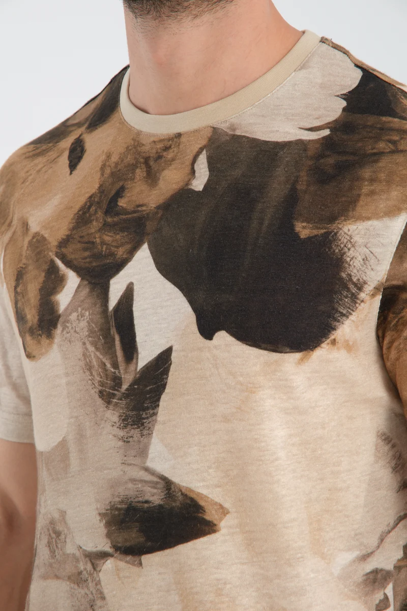 Linen Man T-shirt Beige Blue