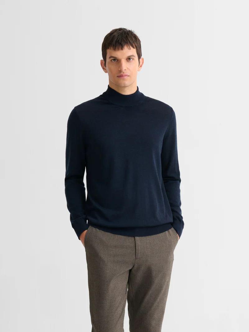 Pull col cheminée en laine Mérinos