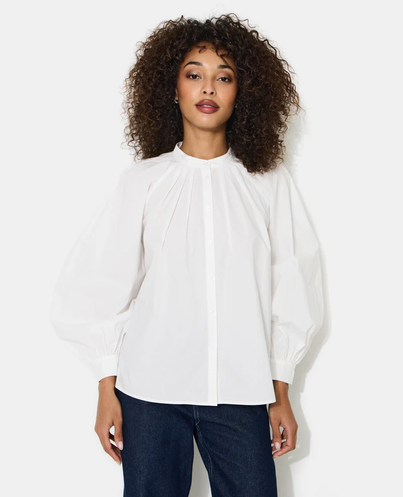 Blouse en popeline avec pinces et manches ballons