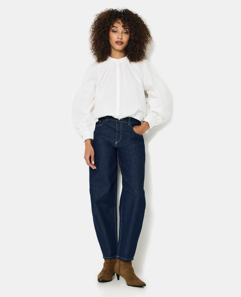 Blouse en popeline avec pinces et manches ballons