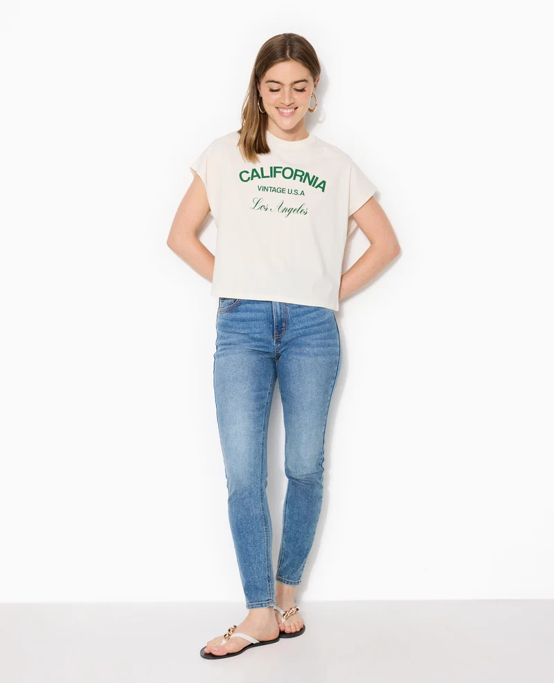 T-shirt court sans manches avec print devant