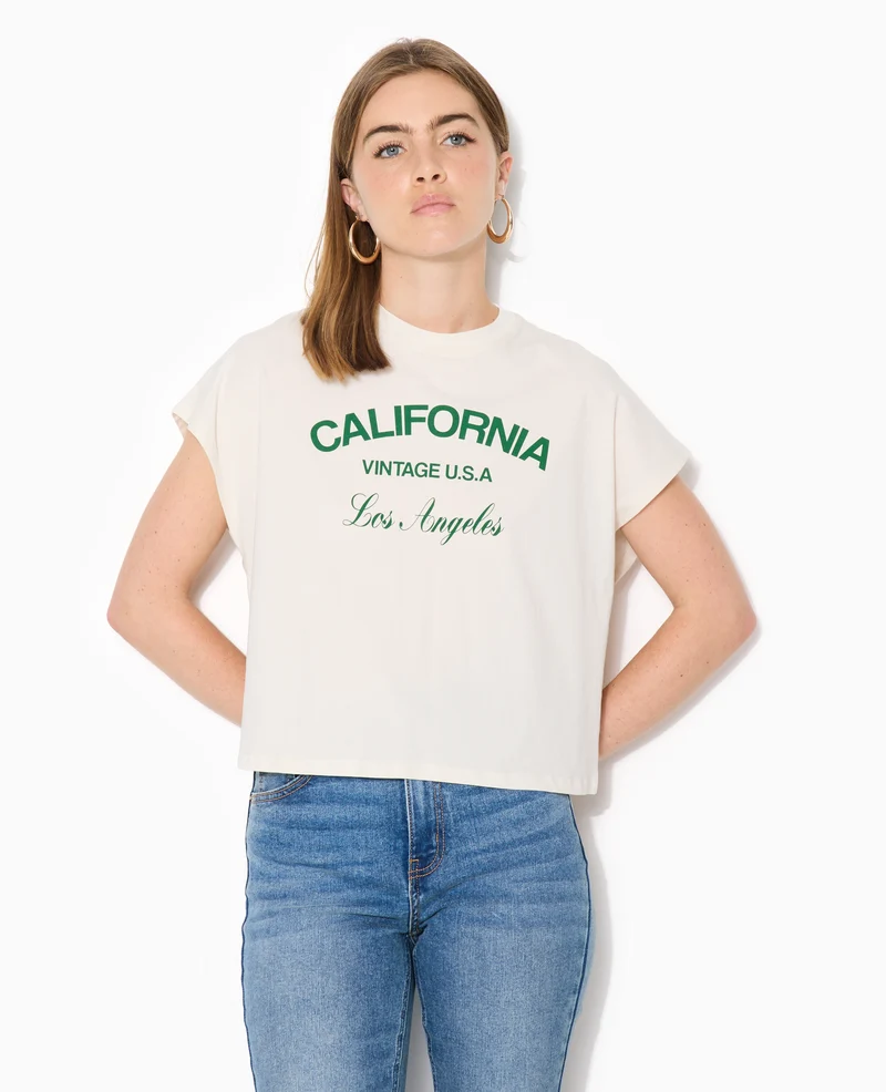 T-shirt court sans manches avec print devant