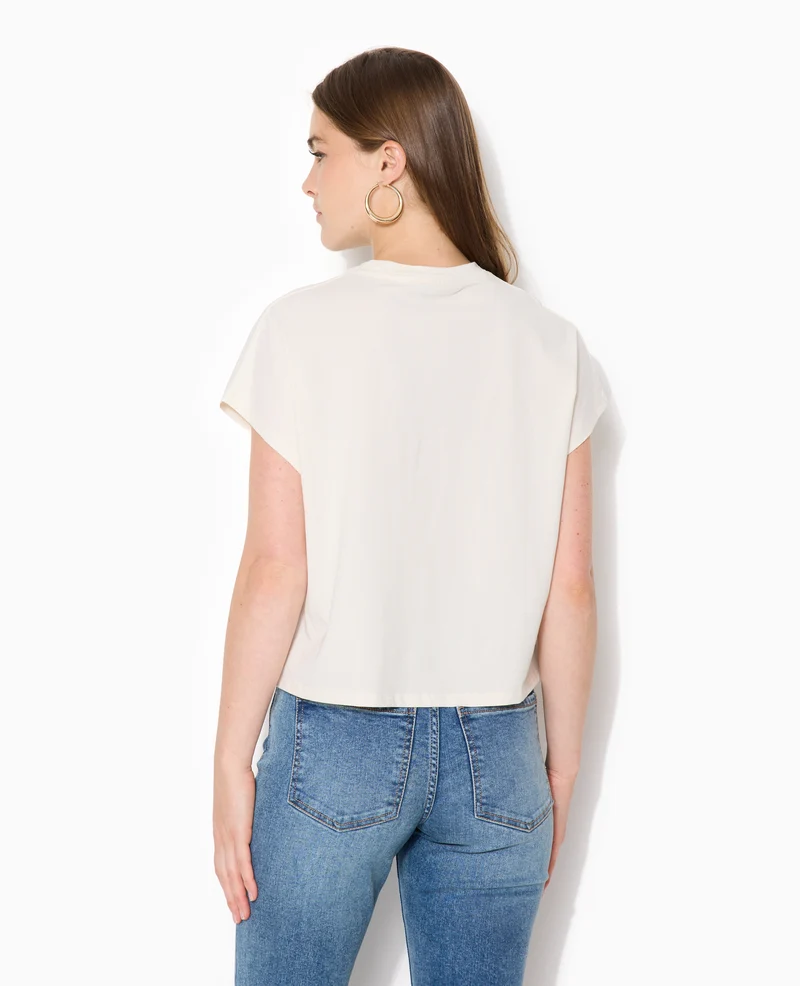 T-shirt court sans manches avec print devant