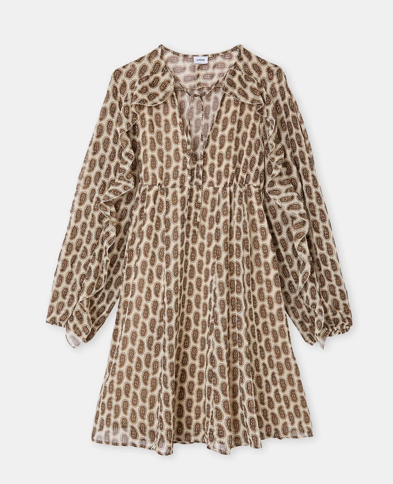 Robe en voile avec volants motifs cachemire