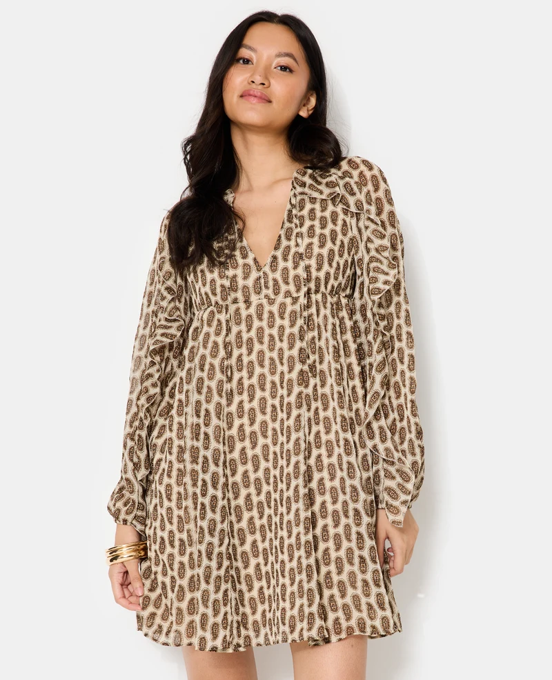 Robe en voile avec volants motifs cachemire