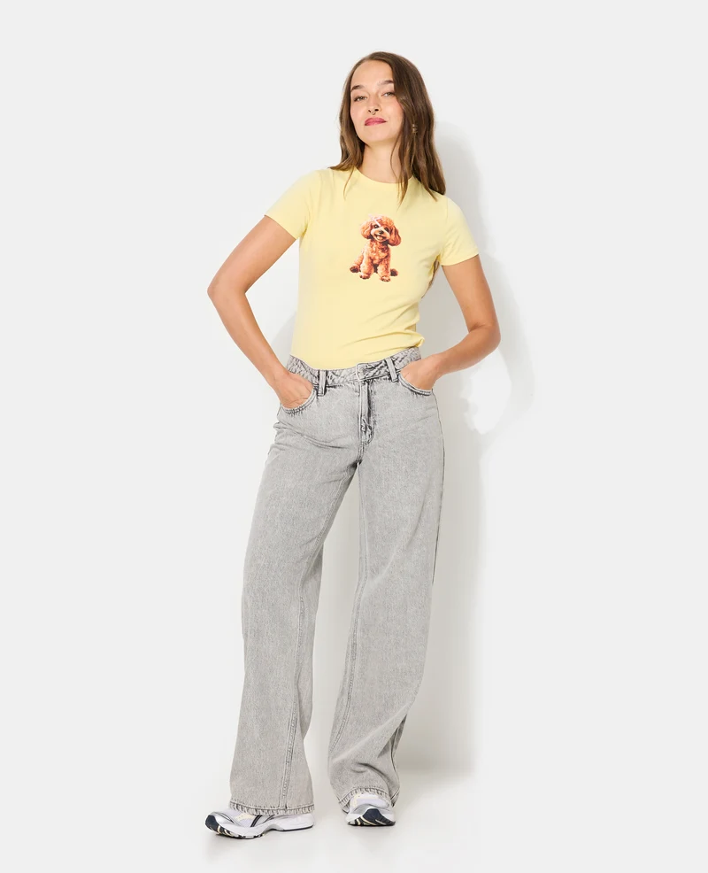 T-shirt ajusté avec print chien + nœud cousu