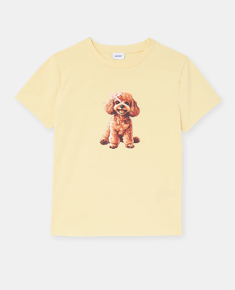 T-shirt ajusté avec print chien + nœud cousu