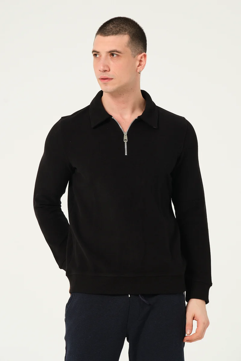 Men's Sweater Black with Half-Zip