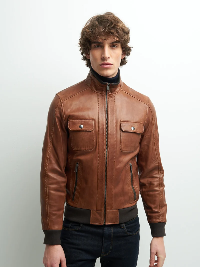 Blouson en cuir col montant