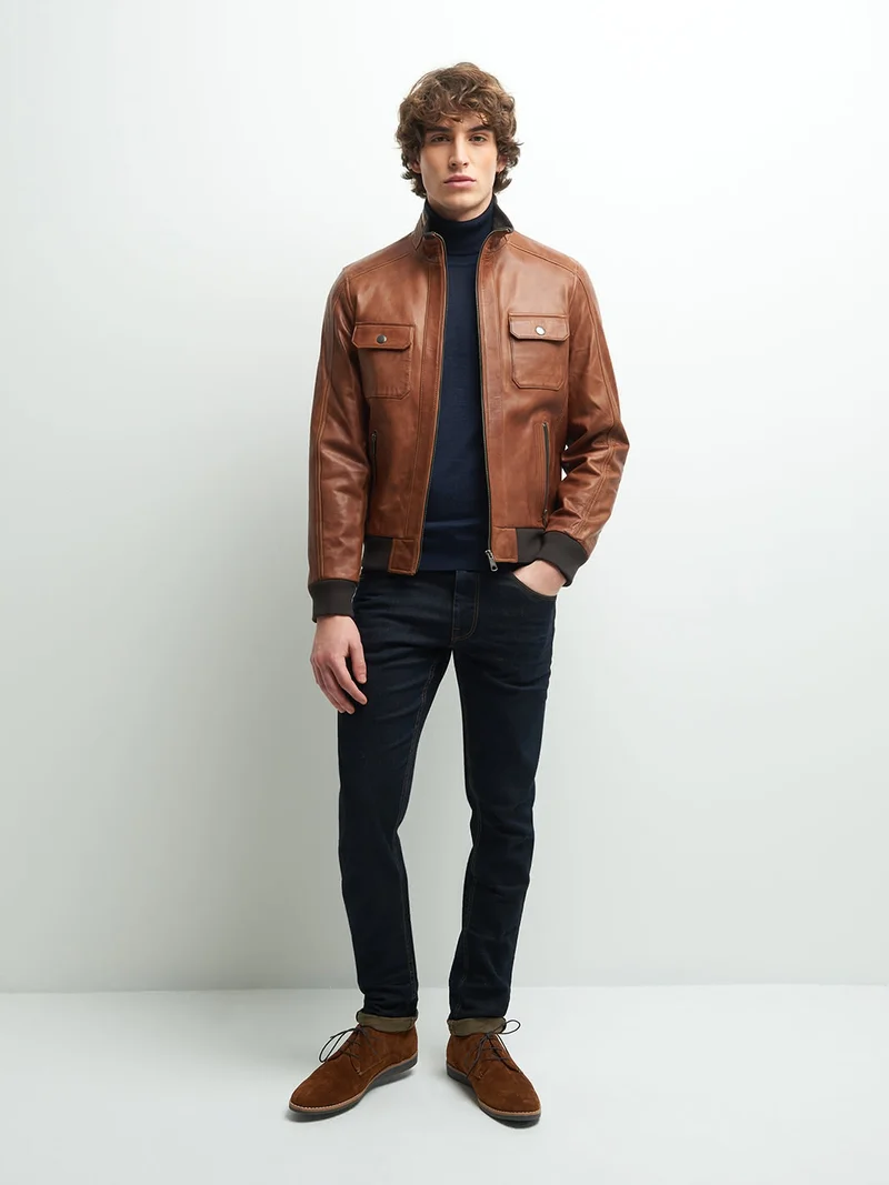 Blouson en cuir col montant