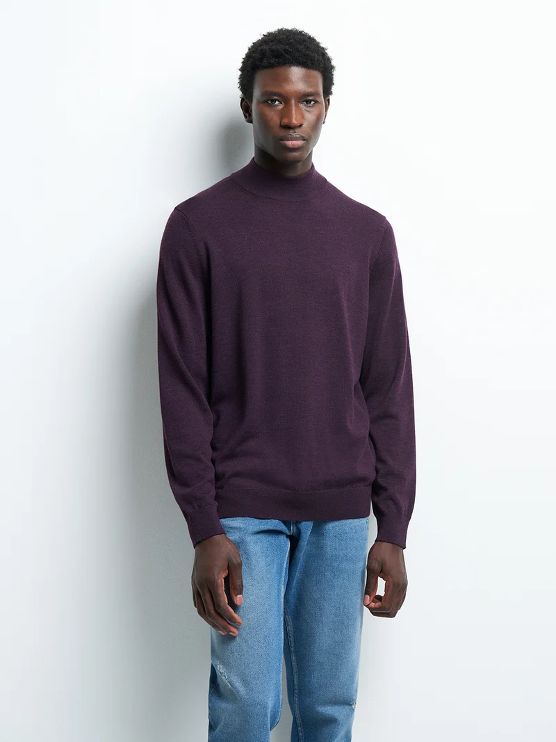 Pull col cheminée en laine mérinos