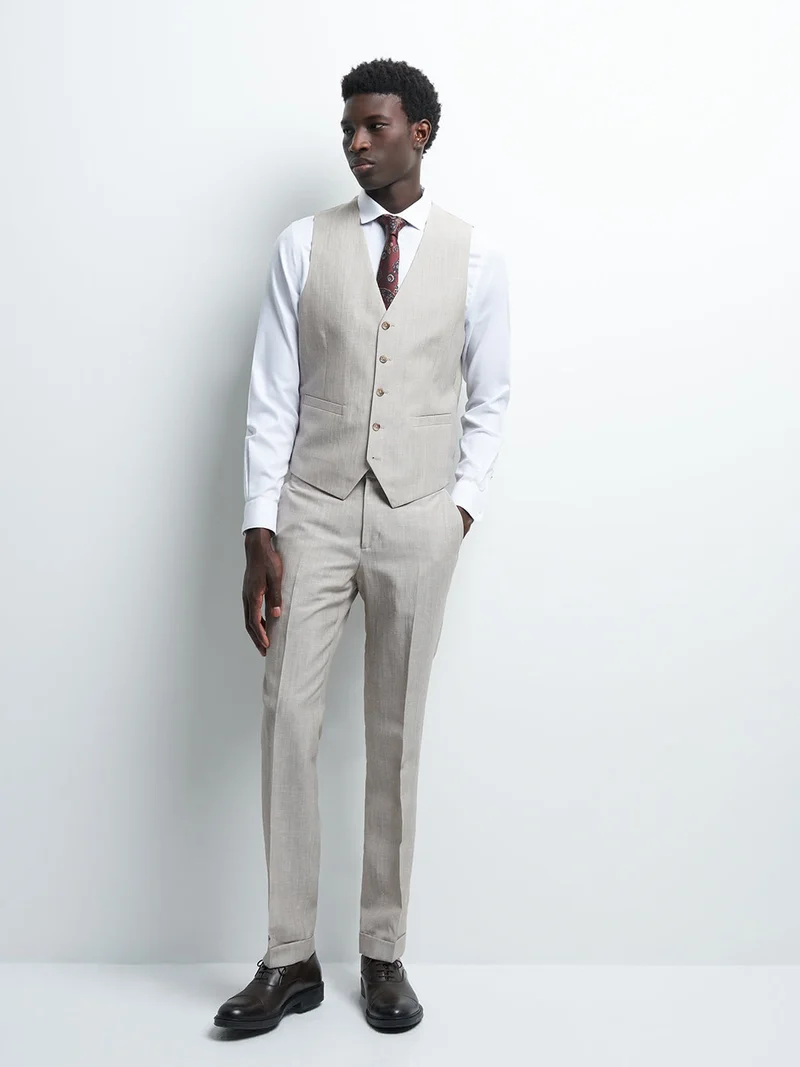 Gilet coordonnable en lin mélangé uni