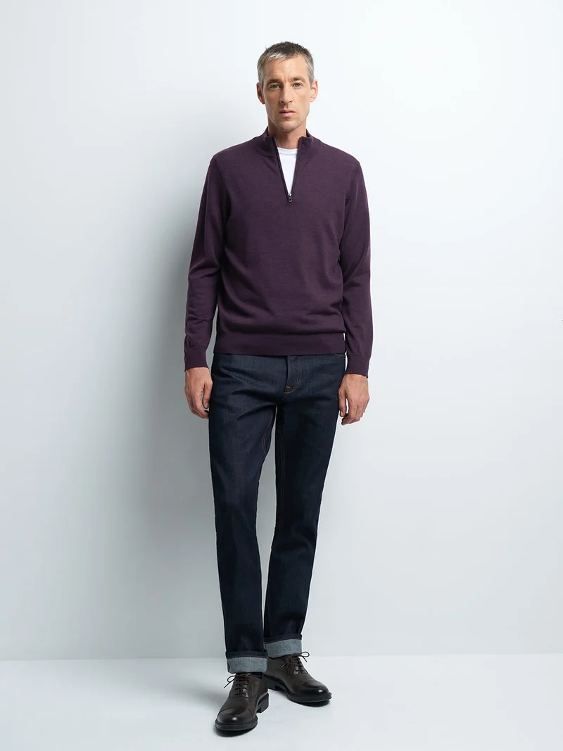 Pull col montant zippé en laine mérinos