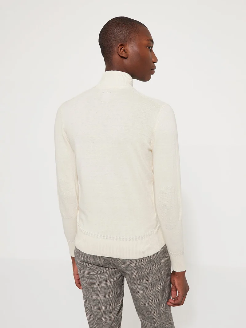 Pull col boutonné uni en coton cachemire