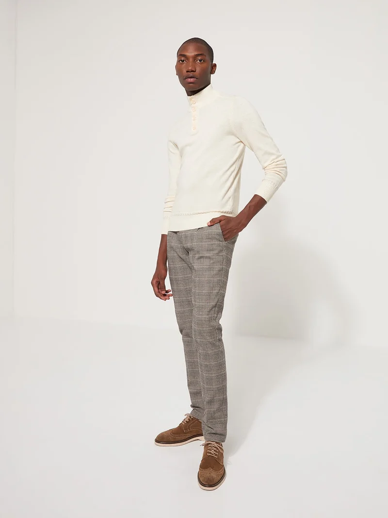 Pull col boutonné uni en coton cachemire