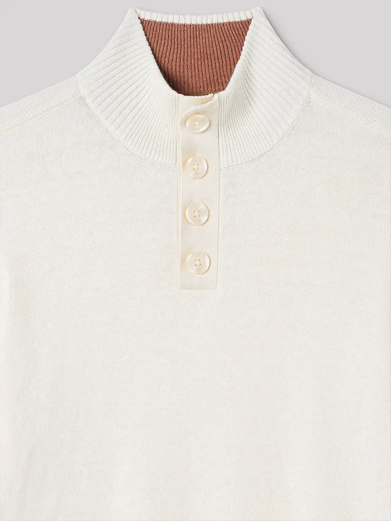 Pull col boutonné uni en coton cachemire