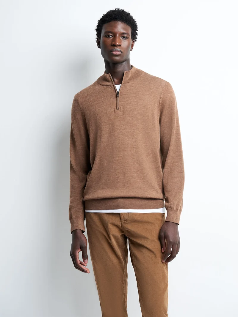Pull col cheminée zip 100% laine mérinos
