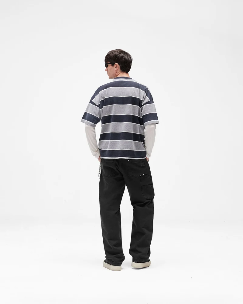Calfornia Striped T-Shirt - Jet Black Grey Marl