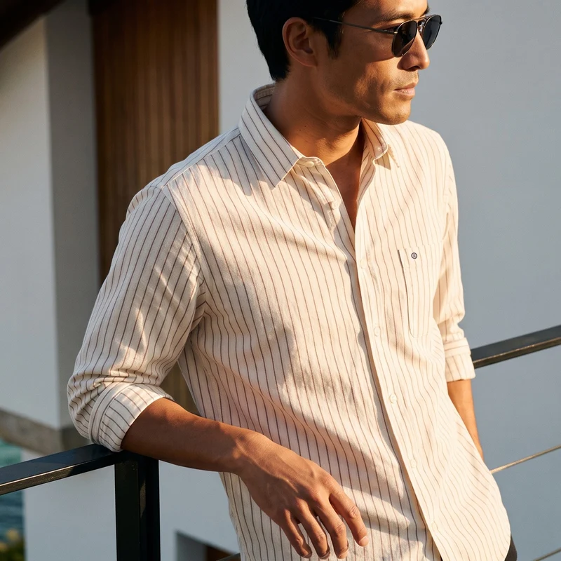 Chemise manches longues rayée coton blanc tennis