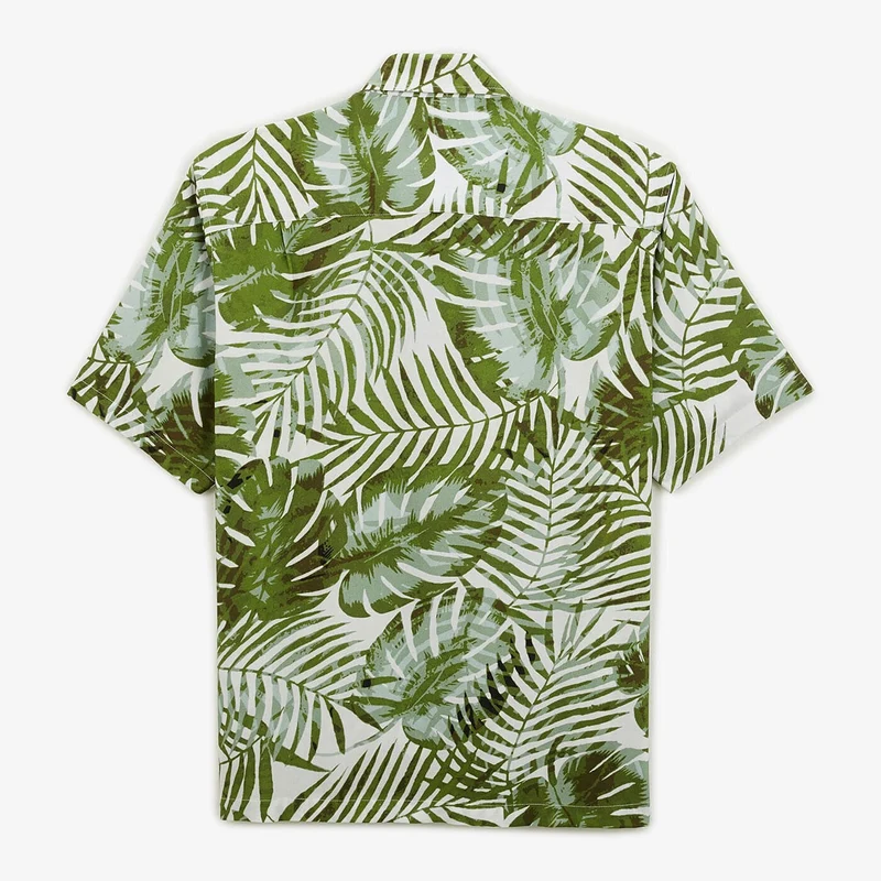Chemise manches courtes regular imprimé feuilles vert militaire