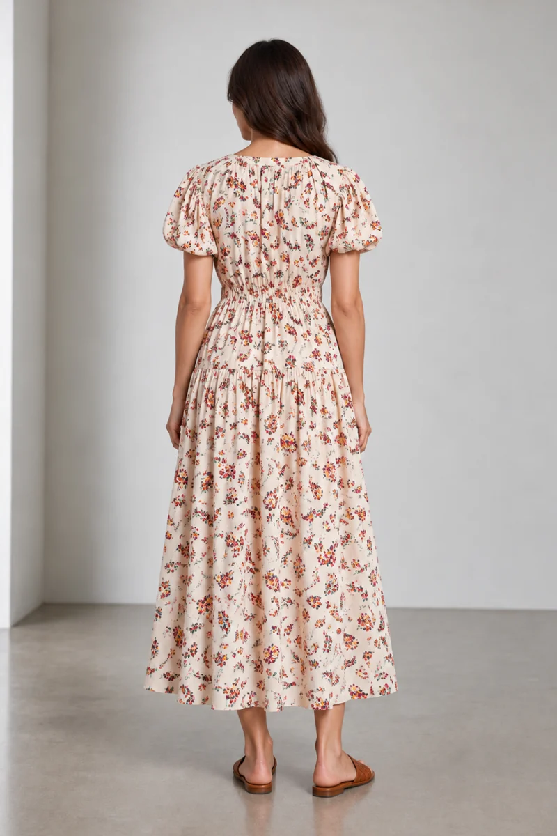 Maelin|Cotton Elasticated Waist Midi Dress