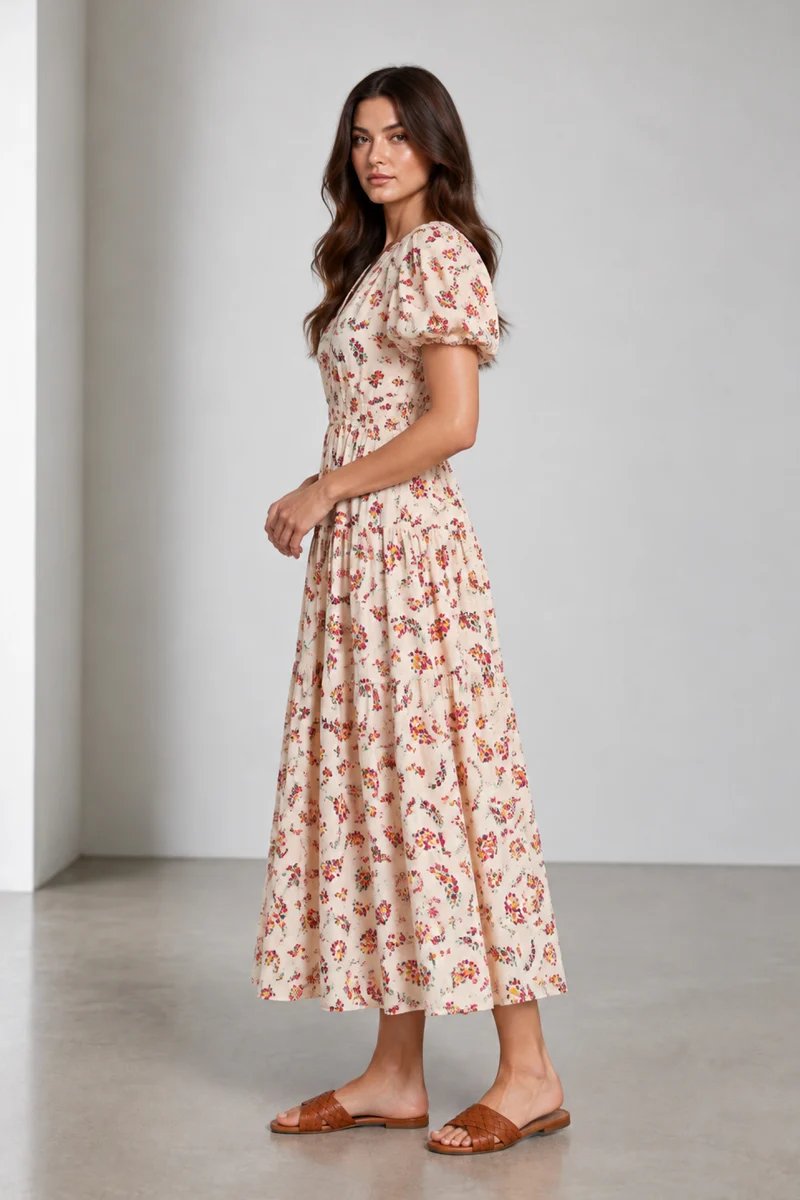 Maelin|Cotton Elasticated Waist Midi Dress