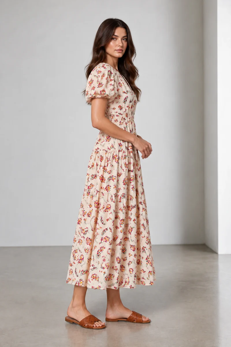 Maelin|Cotton Elasticated Waist Midi Dress