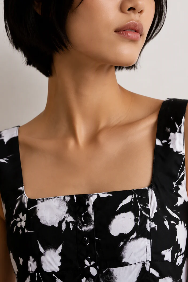 Sarela|Viscose Square Neck Printed Midi Dress