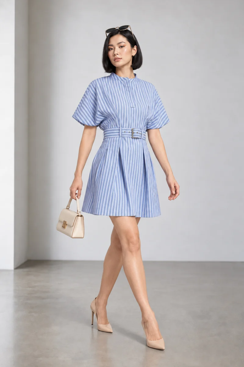Livio|Cotton Striped Utility Mini Dress