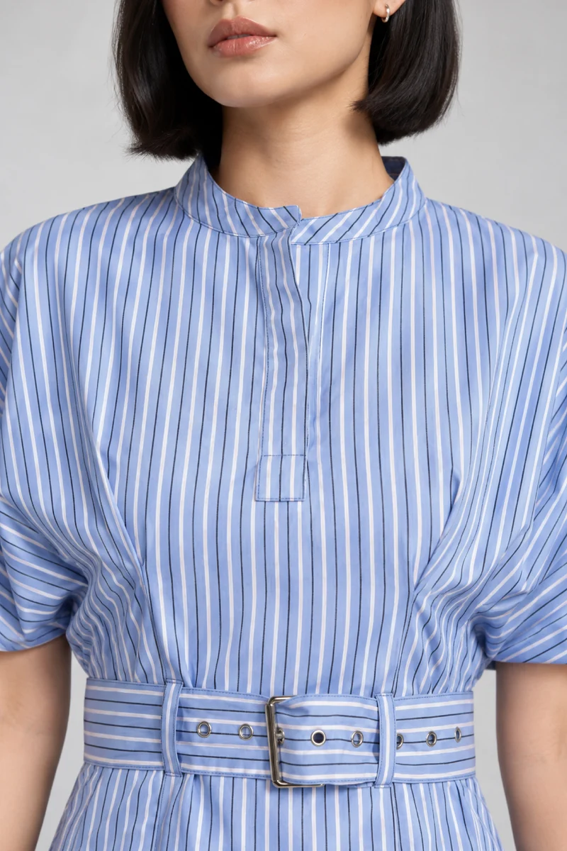 Livio|Cotton Striped Utility Mini Dress