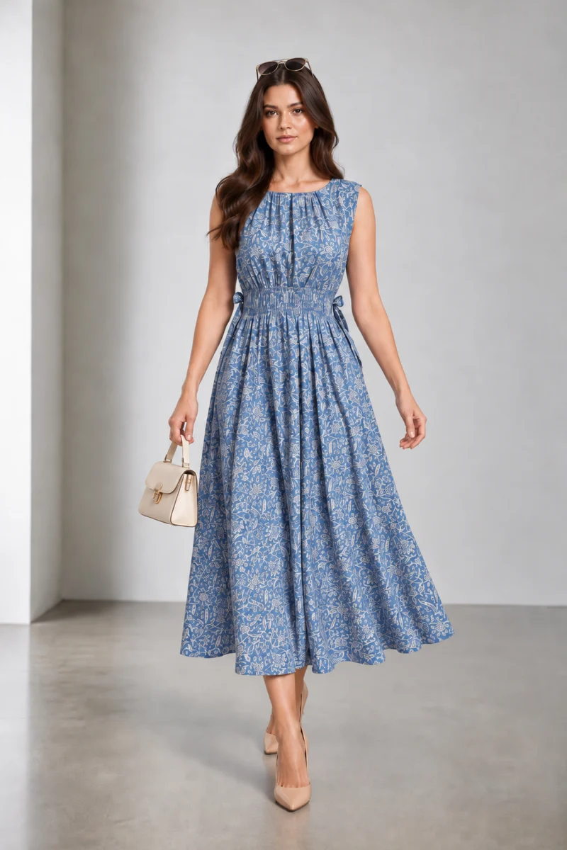 Della|Viscose Waist Tie Up Midi Dress