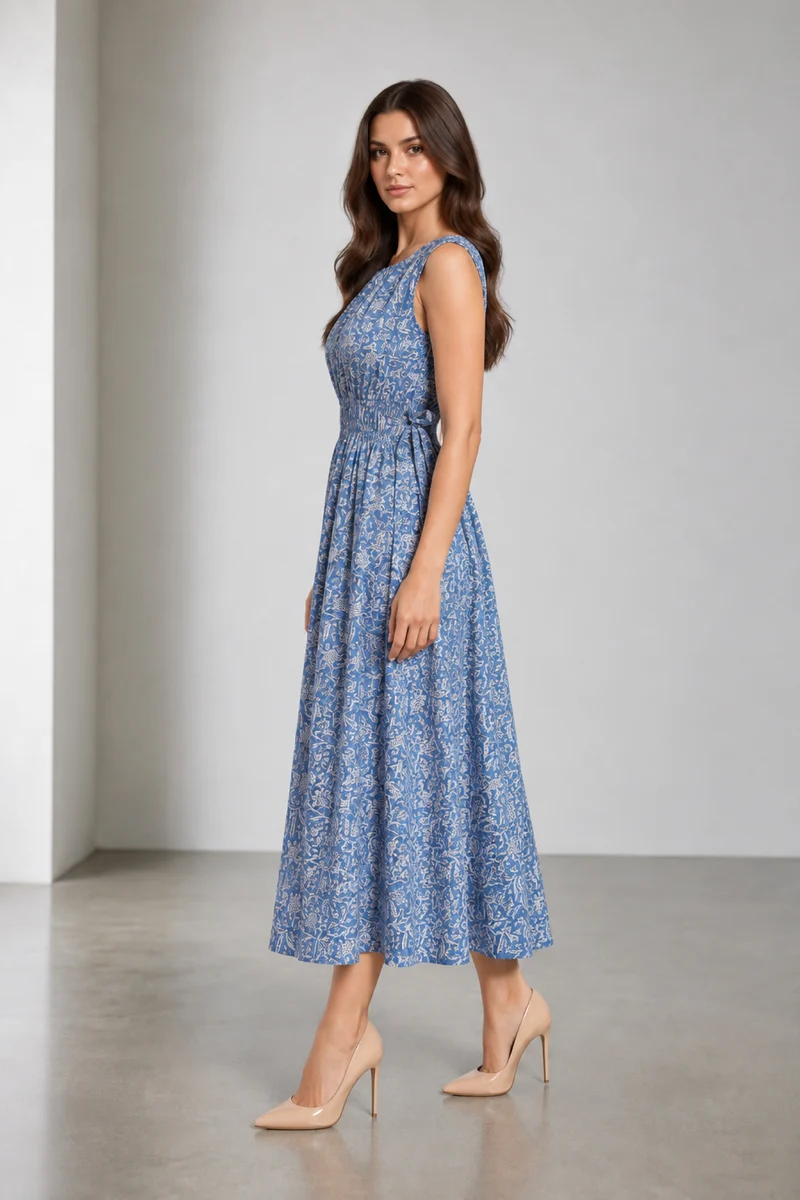 Della|Viscose Waist Tie Up Midi Dress