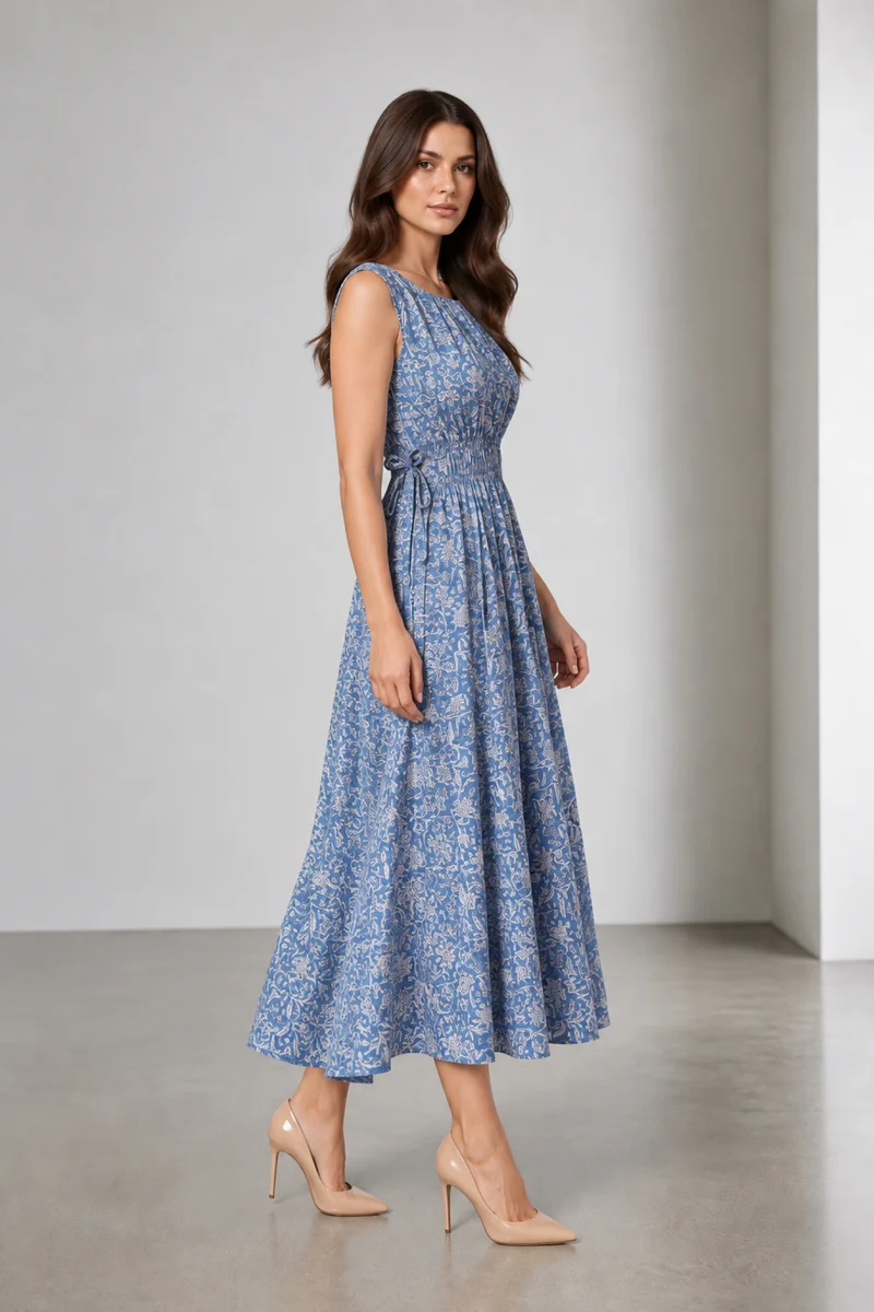 Della|Viscose Waist Tie Up Midi Dress