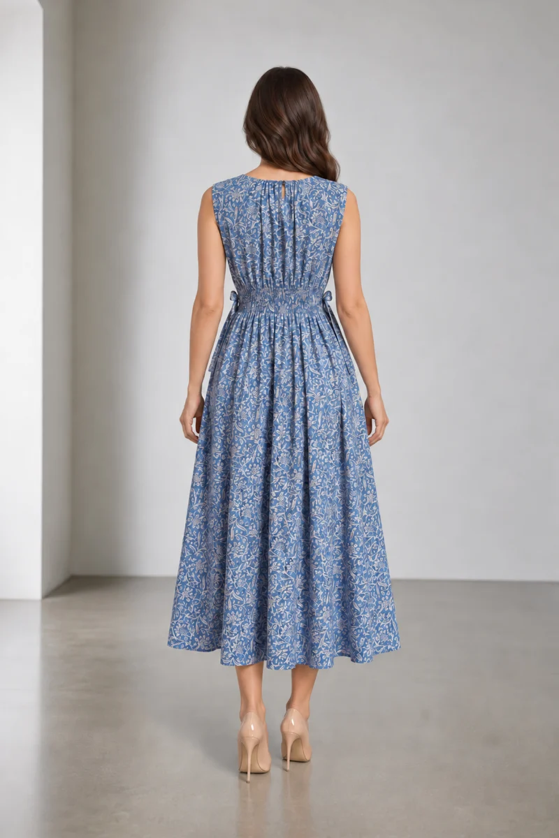 Della|Viscose Waist Tie Up Midi Dress