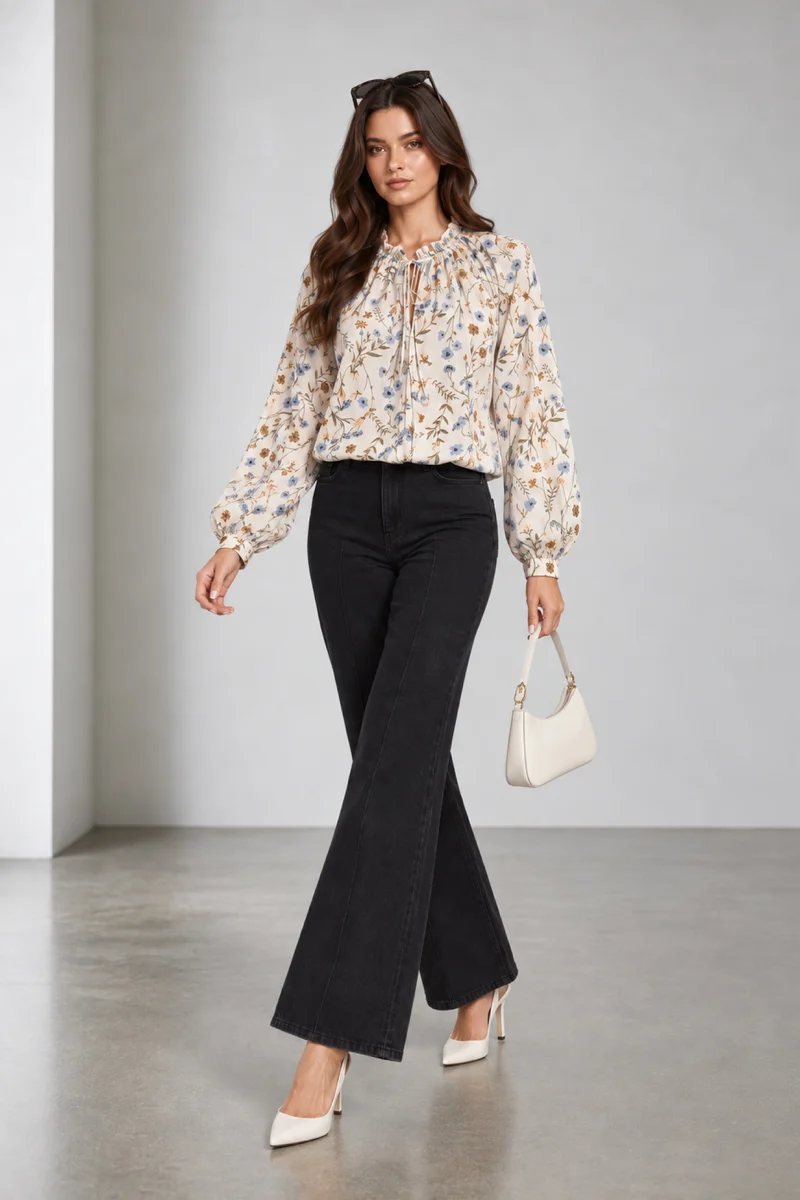 Ariya|Viscose Ruffle Collar Crop Top
