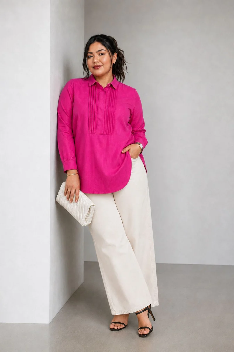 Pavana|Viscose Shirt With Pintuck Front Panel