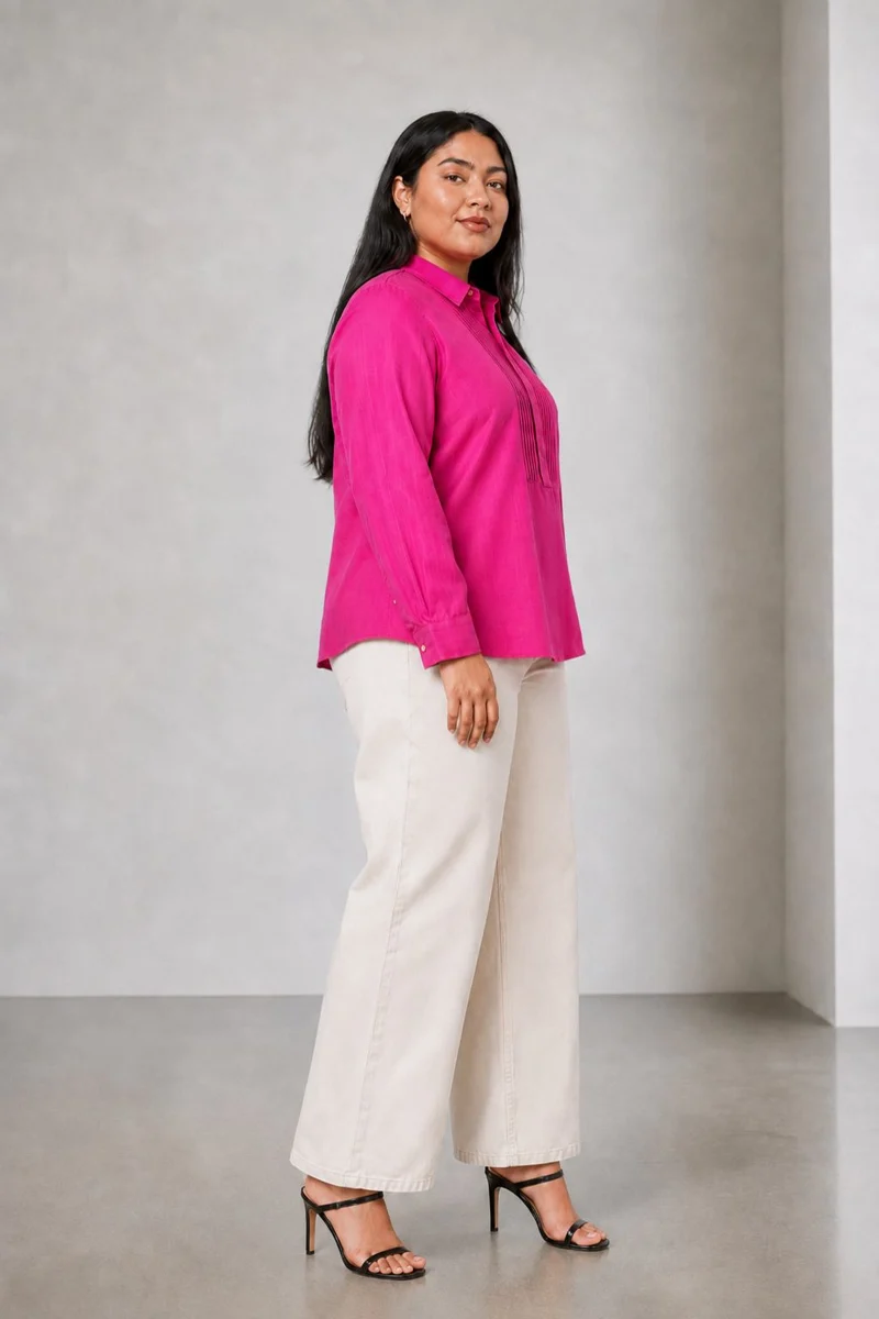 Pavana|Viscose Shirt With Pintuck Front Panel