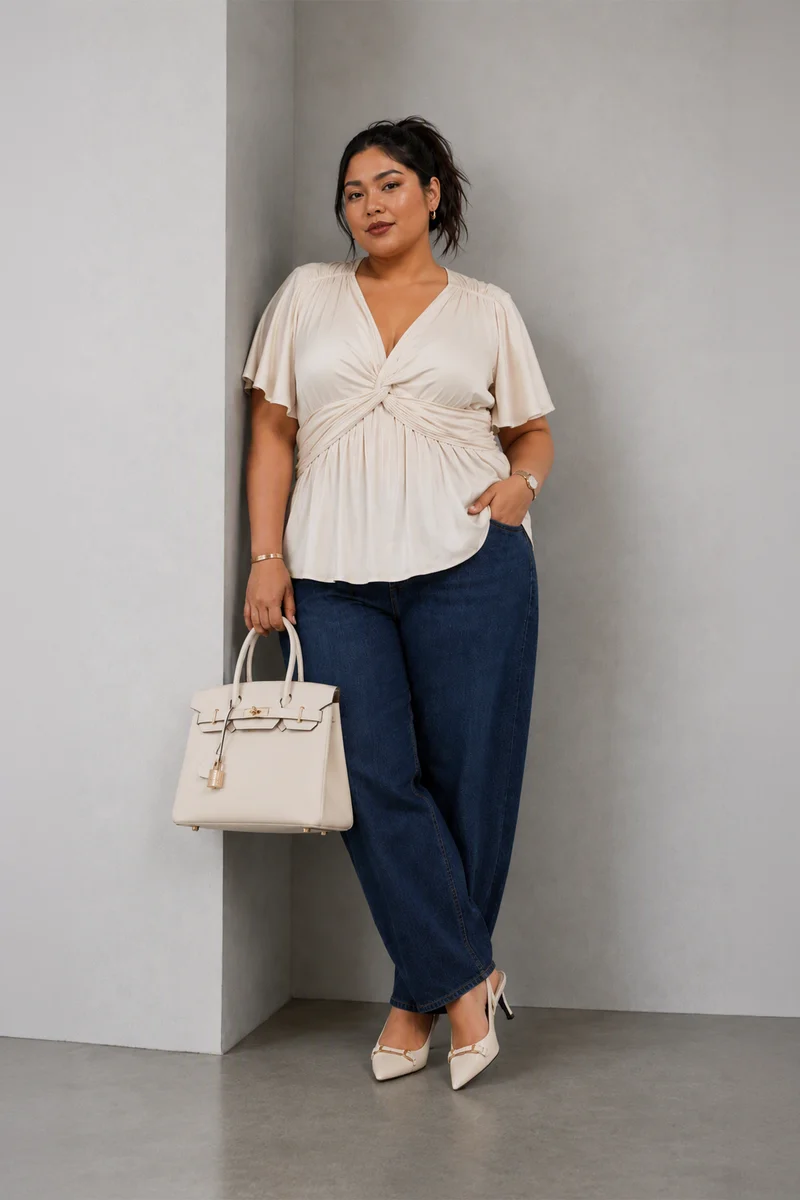 Nalea|Viscose Twist Front Peplum Top