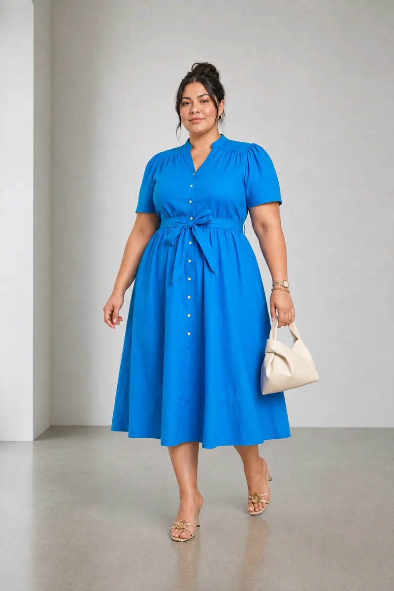 Velin|Cotton Belted Buttondown Midi Dress