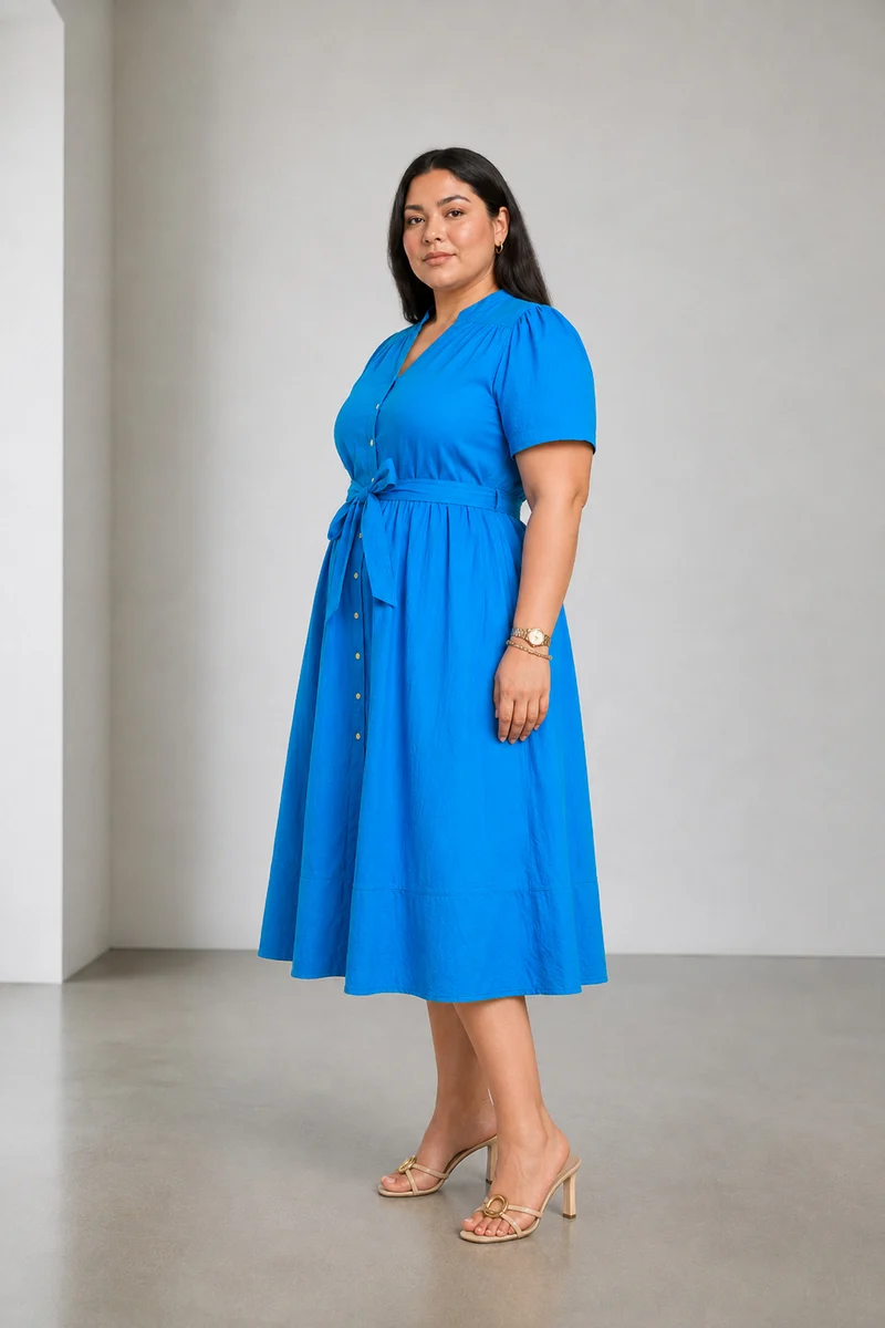 Velin|Cotton Belted Buttondown Midi Dress