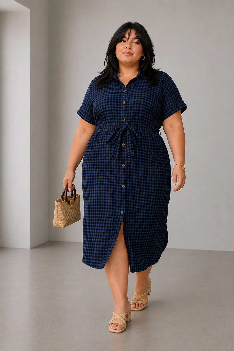 Saria|Checked Oversized Shirt Dress