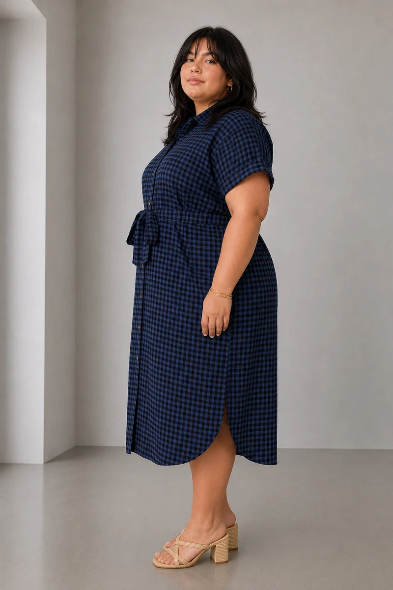 Saria|Checked Oversized Shirt Dress