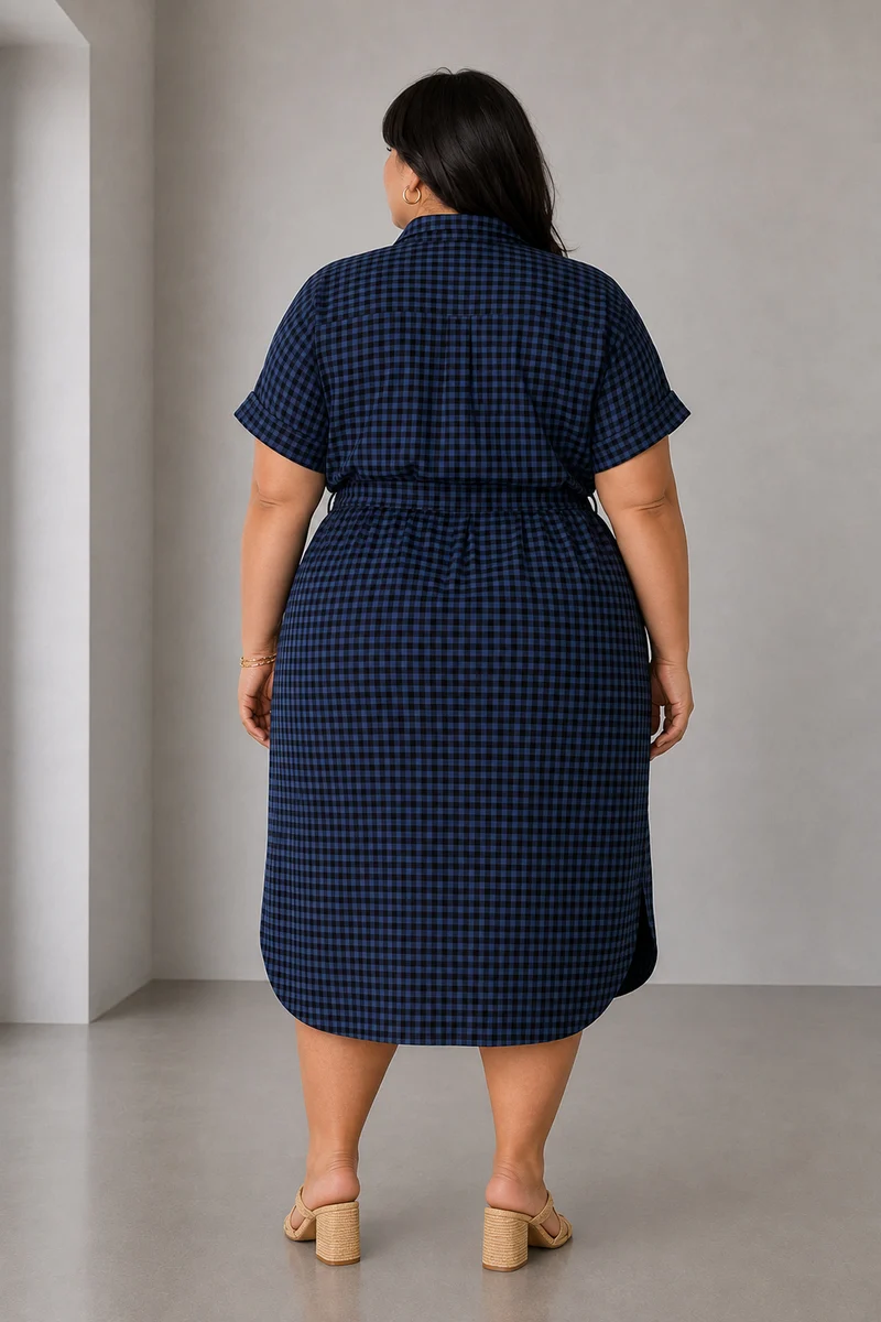 Saria|Checked Oversized Shirt Dress