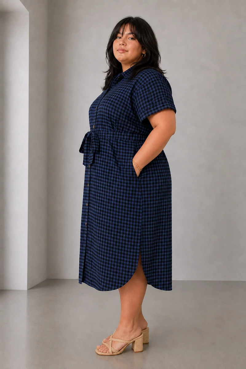 Saria|Checked Oversized Shirt Dress