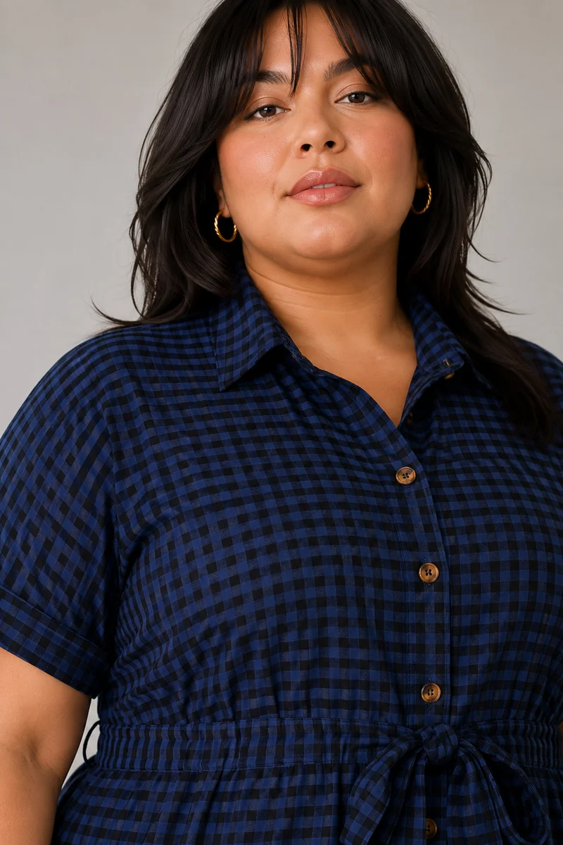 Saria|Checked Oversized Shirt Dress