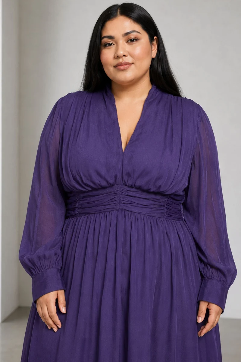 Gravelle|Viscose Ruched V Neck Midi Dress