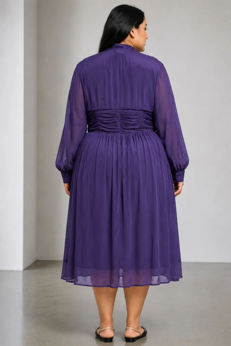 Gravelle|Viscose Ruched V Neck Midi Dress