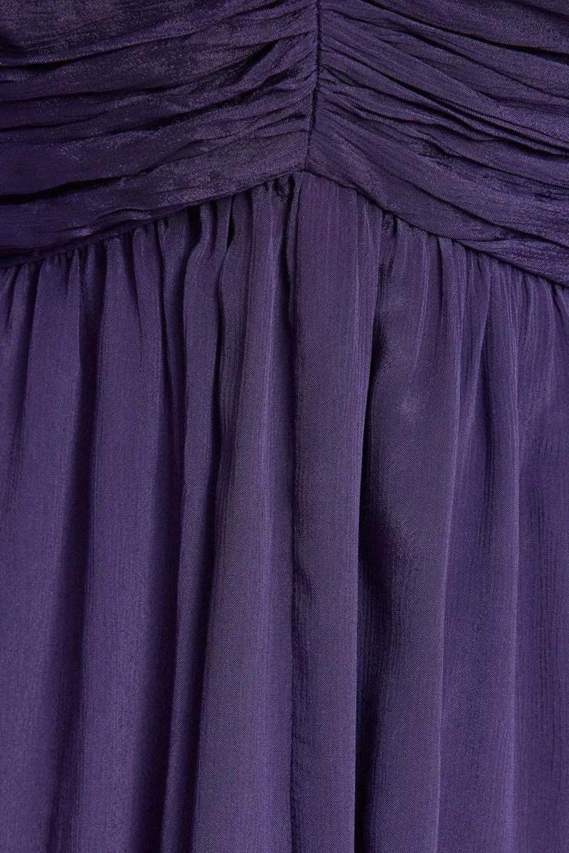 Gravelle|Viscose Ruched V Neck Midi Dress