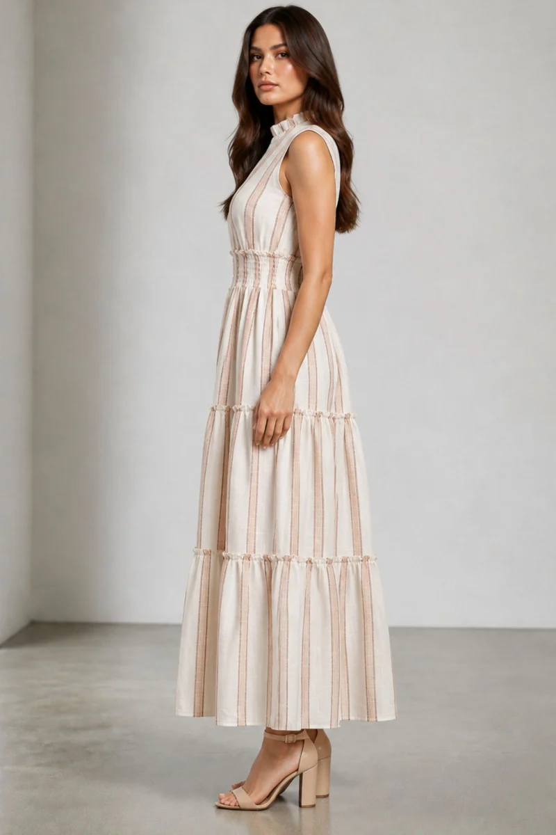 Vivra|Cotton Striped Ruffle Maxi Dress