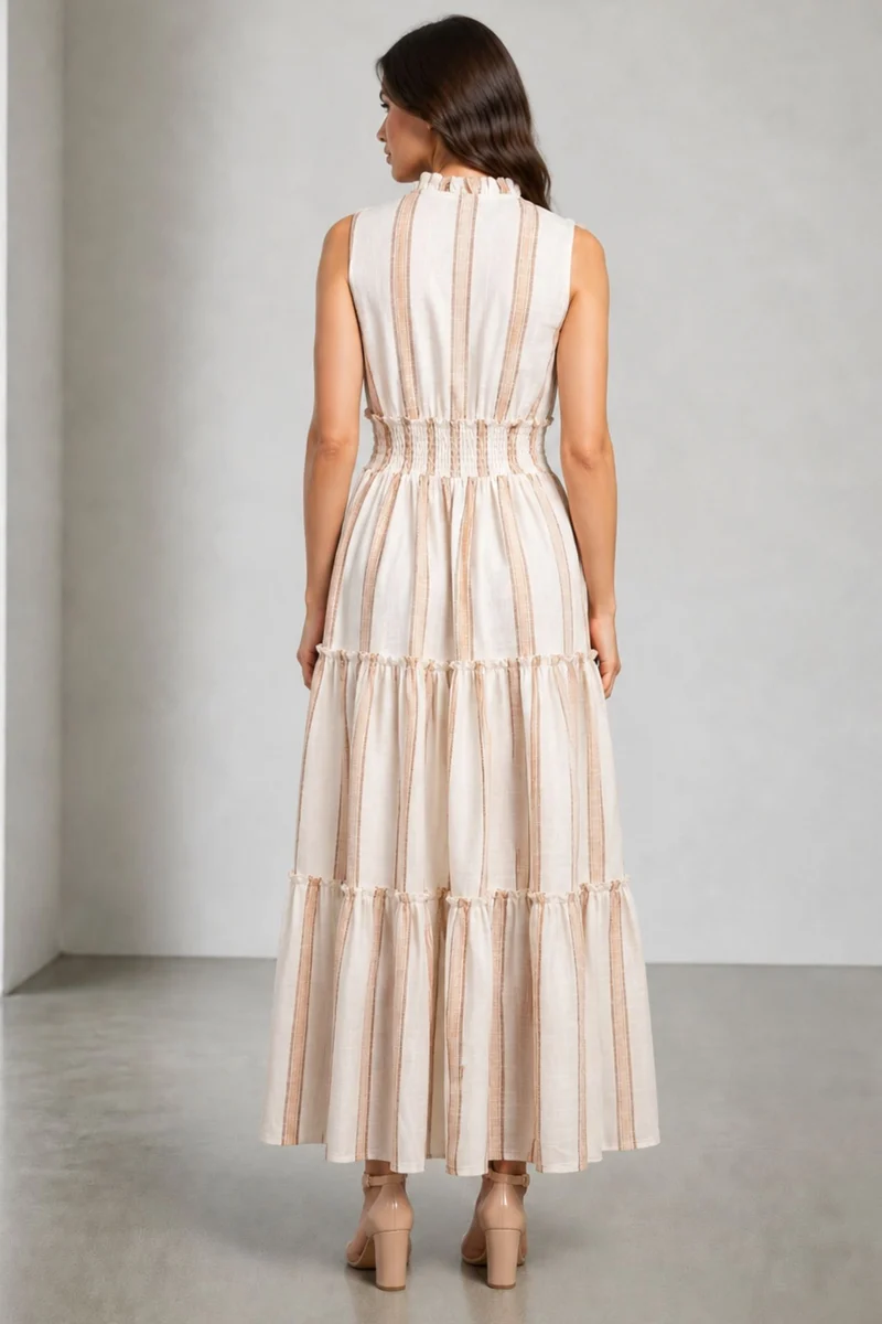 Vivra|Cotton Striped Ruffle Maxi Dress